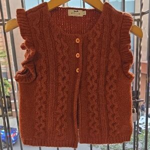Cyrillus Kids Girls Ruffled Cable Knit Cardigan in Warm Rust, Size 6